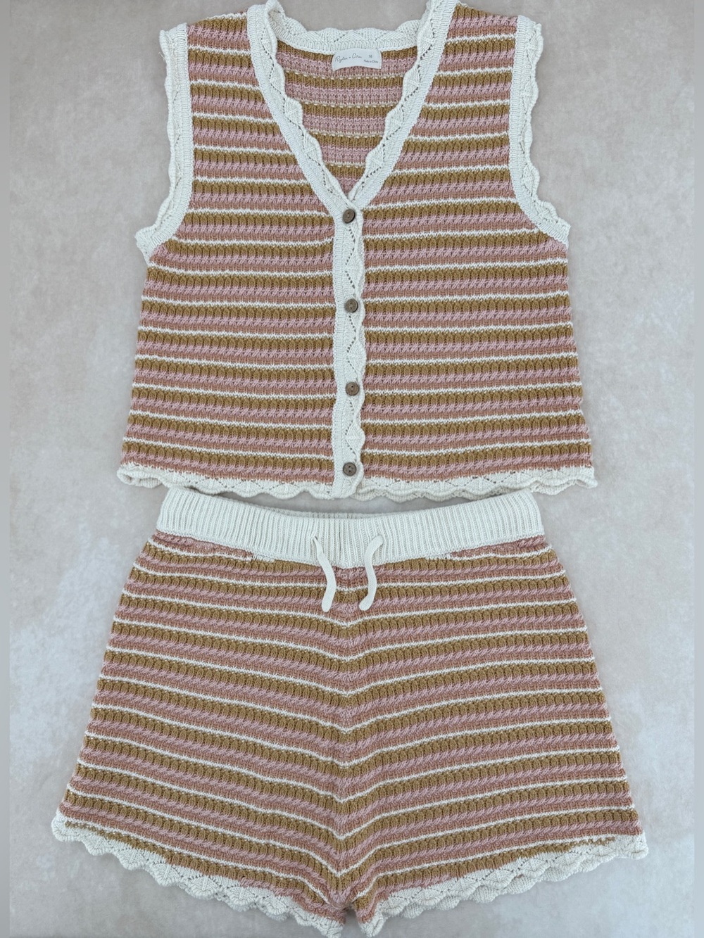 Rylee + Cru Striped Crochet Tank & Shorts Set